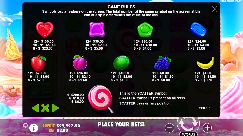 Sweet Bonanza slot makinesindeki semboller